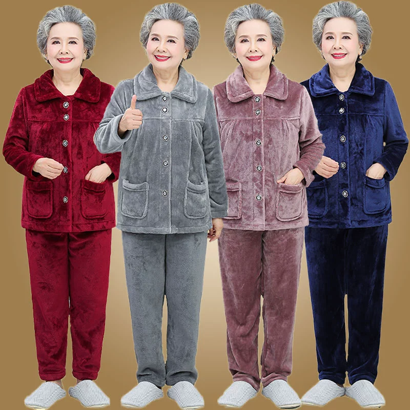 Утолщенные фланелевые пижамы для среднего и пожилого возраста, Женская осенне-зимняя одежда для мам, 60, Свободная Домашняя одежда больших размеров, костюм для бабушки