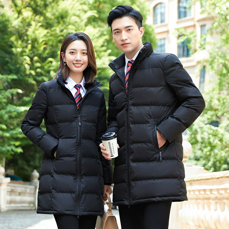 Утепленная черная пуховая куртка с хлопковой подкладкой Теплая куртка с хлопковой подкладкой Банковская Деловая одежда Мужская и Женская рабочая одежда в одном стиле для учителей Женская зима