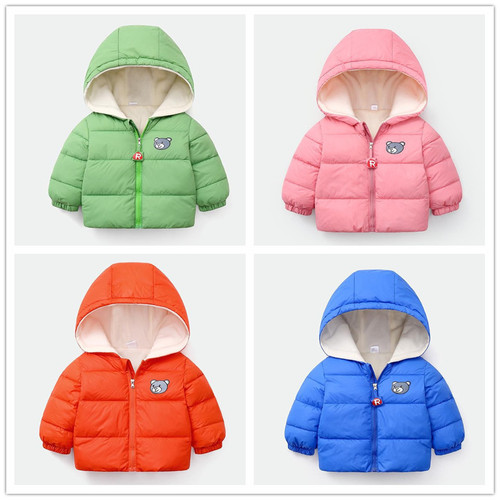  new children's clothing children's down cotton coat plus velvet thickening cartoon baby hooded coat boys and girls winter clothing