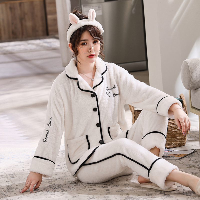 Otoño y invierno nuevos productos de doble cara de peluche de peluche polar pareja pijama de hombre grande abrigo ropa doméstica de mujer set