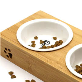 木质猫碗架狗狗单碗双碗食盆架小型宠物木质碗架宠物小饭桌