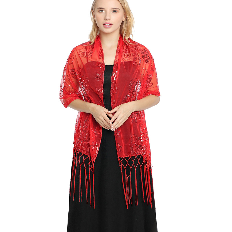 Abito da sera con paillettes ricamate e nappe, ideale per feste e occasioni speciali, per donna, sposa, Cheongsam e scialle._voghion.com