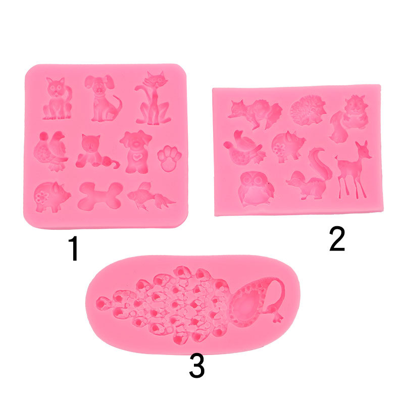 3D de dibujos animados animal fondant pastel de silicona molde DIY hornear pastel de pavo real accesorios de chocolate decorativos molde