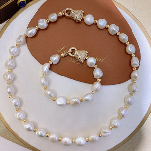 11-12mm European and American style fashion atmosphere leopard head freshwater shaped baroque pearl necklace bracelet set
