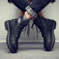 High-top British-style black leather men's Martin boots, Korean version, Instagram trendy men's short boots 6028-C