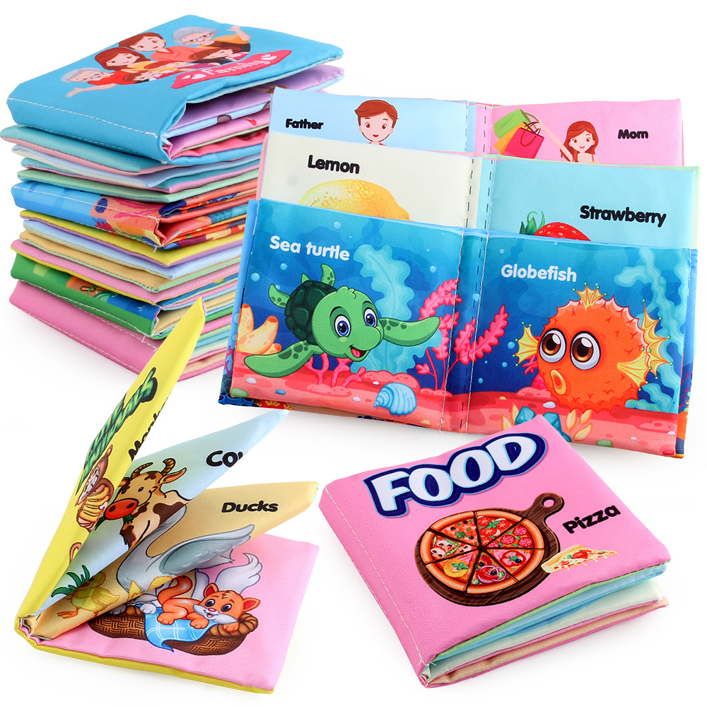 Nueva educación temprana de los niños libro de tela inglesa en tres dimensiones bebé libro de tela labrable bebé juguete fabricante de libros de palma en stock