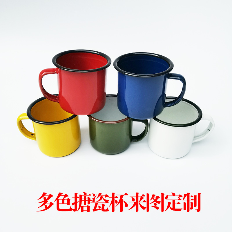 Procesamiento de taza de esmalte de color LOGOTIPO antiguo tarro de té grande taza engrosada taza de regalo taza de publicidad taza portátil taza de té