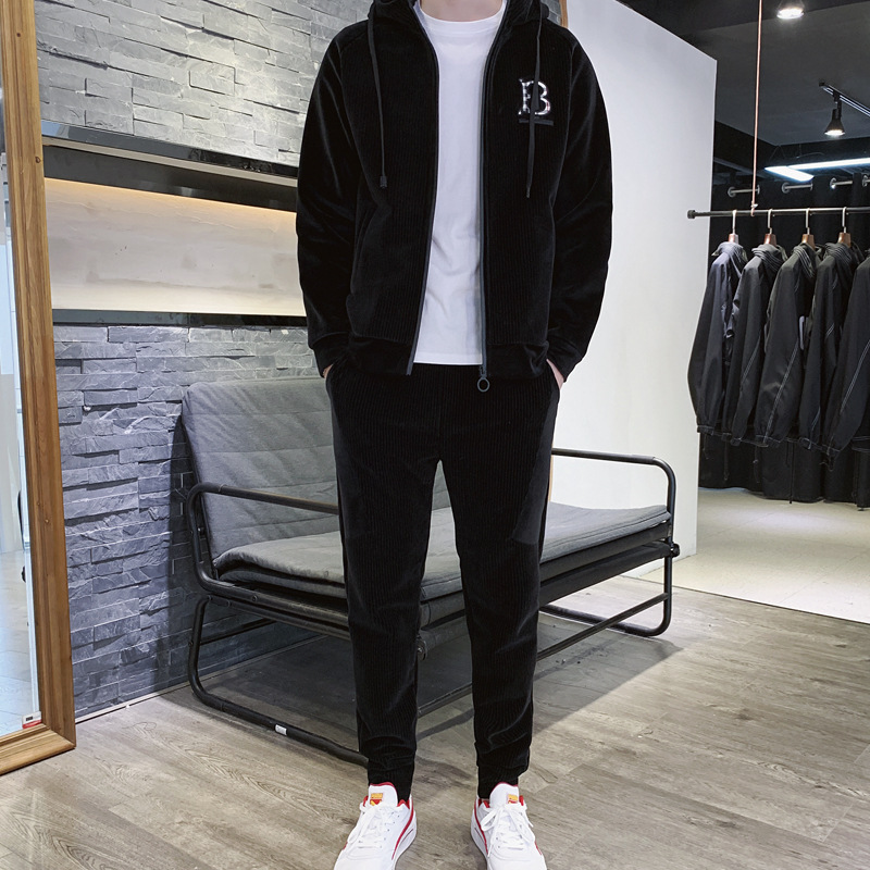 Traje deportivo para hombre Otoño e Invierno Nueva ropa deportiva de terciopelo dorado para hombre casual Chaqueta de punto con capucha de manga larga