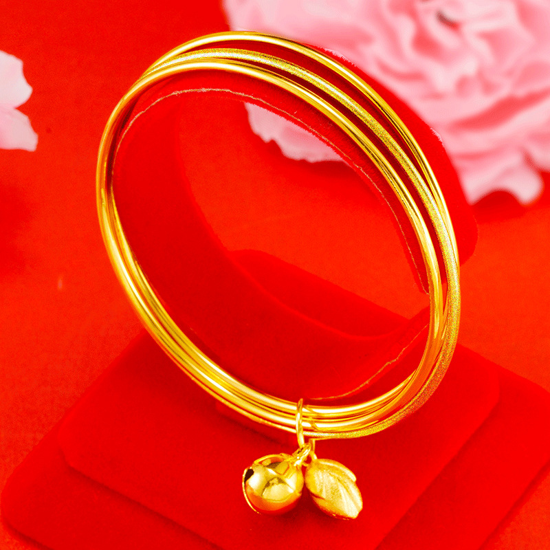 Luz de lujo de imitación 24K oro bobina Lotus Sansheng III pulsera Internet celebridad antigua tienda de oro francés mismo estilo arena pulsera de oro image 8