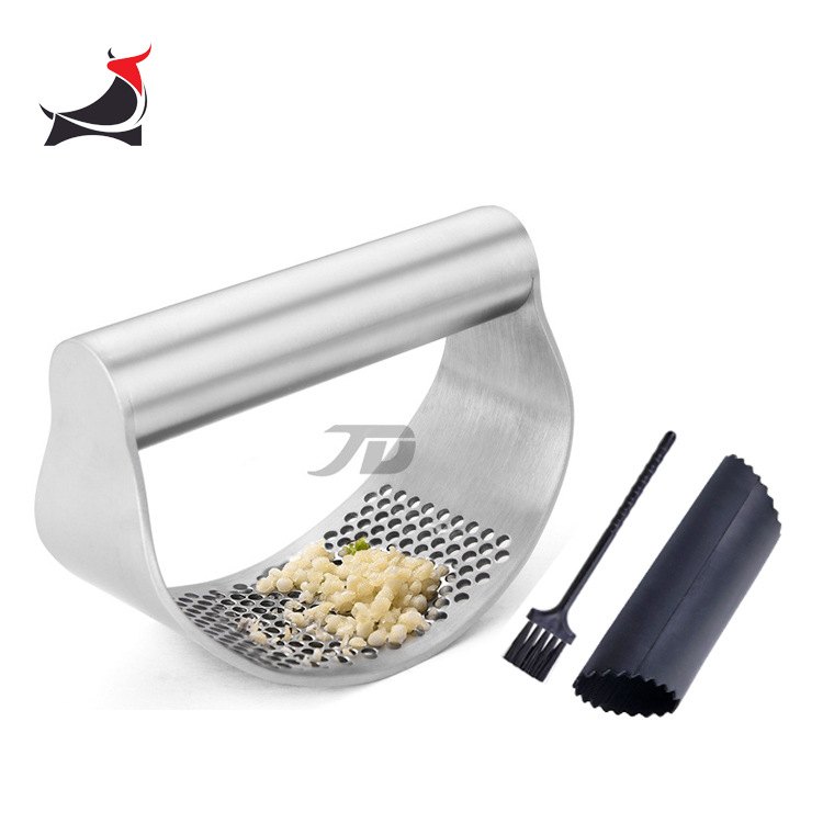 Cross-Border Stainless Steel Handheld Garlic Press, Garlic Masher, Garlic Grinder, Kitchen Tool for Crushing, Pounding, and Peeling Garlic