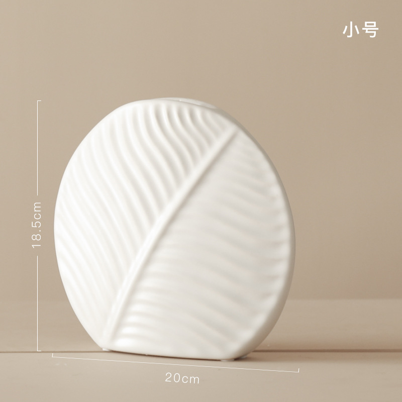 ins Nordic Flower-arranging Flat Vase White Leaves Ceramic Soft Decoration Ornaments Crafts Personalized Creative Flower Device