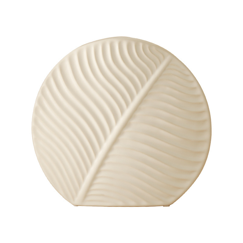 ins Nordic Flower-arranging Flat Vase White Leaves Ceramic Soft Decoration Ornaments Crafts Personalized Creative Flower Device