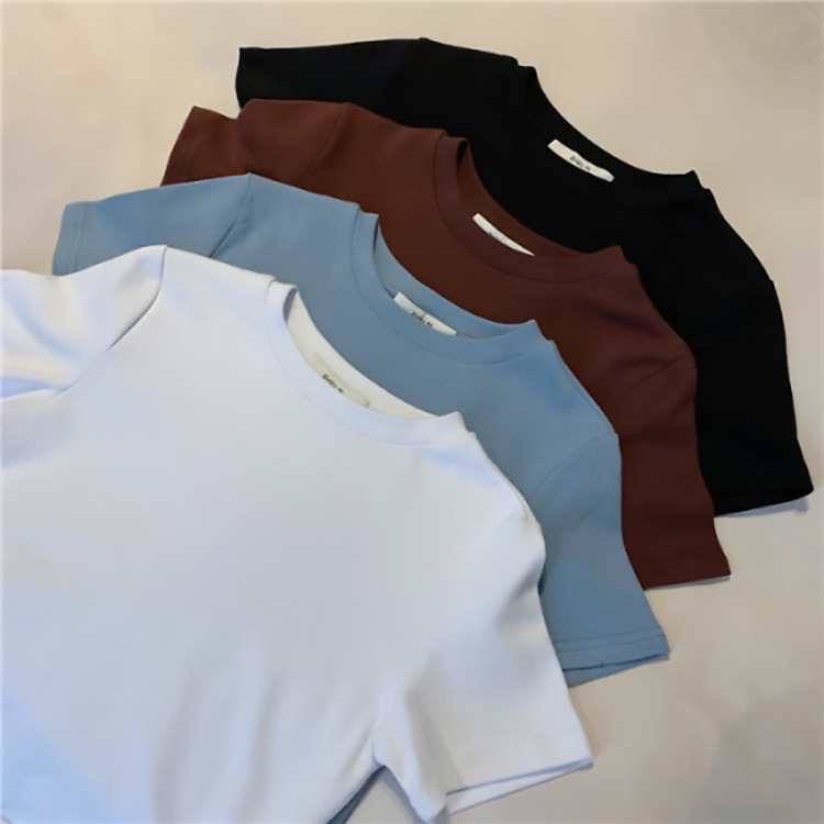 Camiseta corta de 9 colores para mujer, de manga corta y color liso, estilo nuevo verano 2026, top blanco ajustado, capa base de moda.