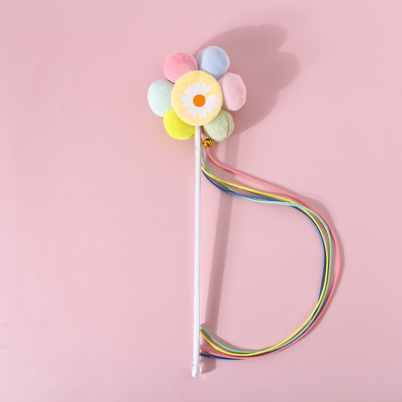 Juguete interactivo para gatos con sonido, varita de peluche con forma de estrella de mar y girasol, con borlas y cascabel, para estimular a tu gato.
