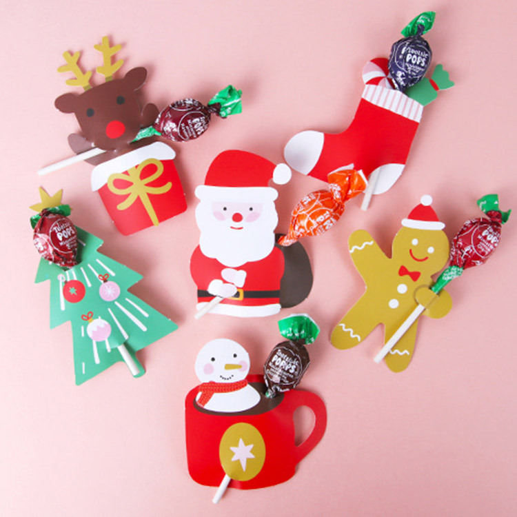 クリエイティブクリスマスキャンディカードスポットかわいいクリスマスロリポップ包装カードカラー両面印刷6個/枚|undefined
