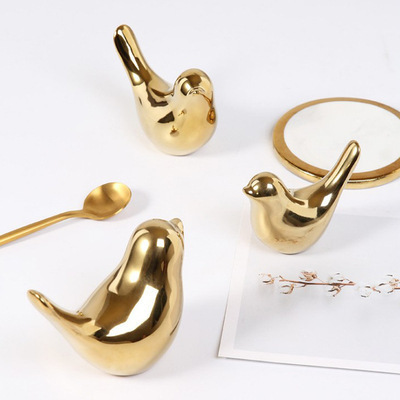 Nordic modern art simple style model room study ceramic golden bird soft decoration creative ornaments