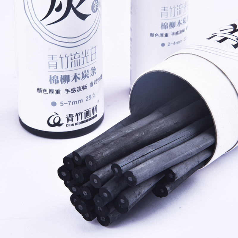 Tira de carbón de Sauce de algodón de bambú 2-9mm bosquejo dibujo lápiz de carbón tira de carbón 25 palos de carbono bosquejo pintura