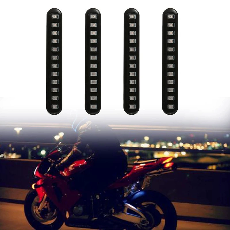 现货黑骑摩托车12LED一字条形流水牌照灯 流水转向信号牌照灯黄光