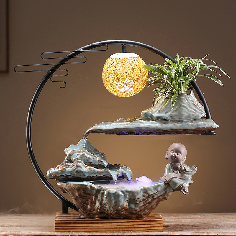 Chinese Style Flowing Water To Make Money Ornaments Rockery Home Living Room Office Ceramic Creative Atomizer Decoration Opening Gift