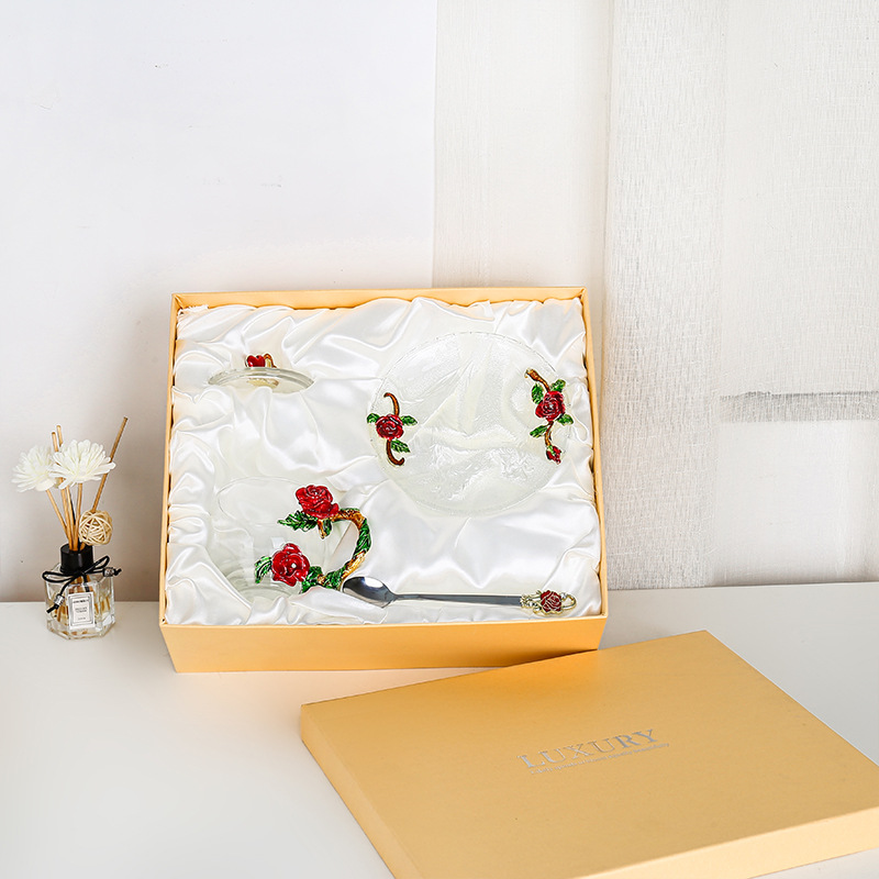 Rose esmalte taza de vidrio hogar resistente a altas temperaturas taza de separación de té de oficina juego de té pareja taza de regalo fábrica