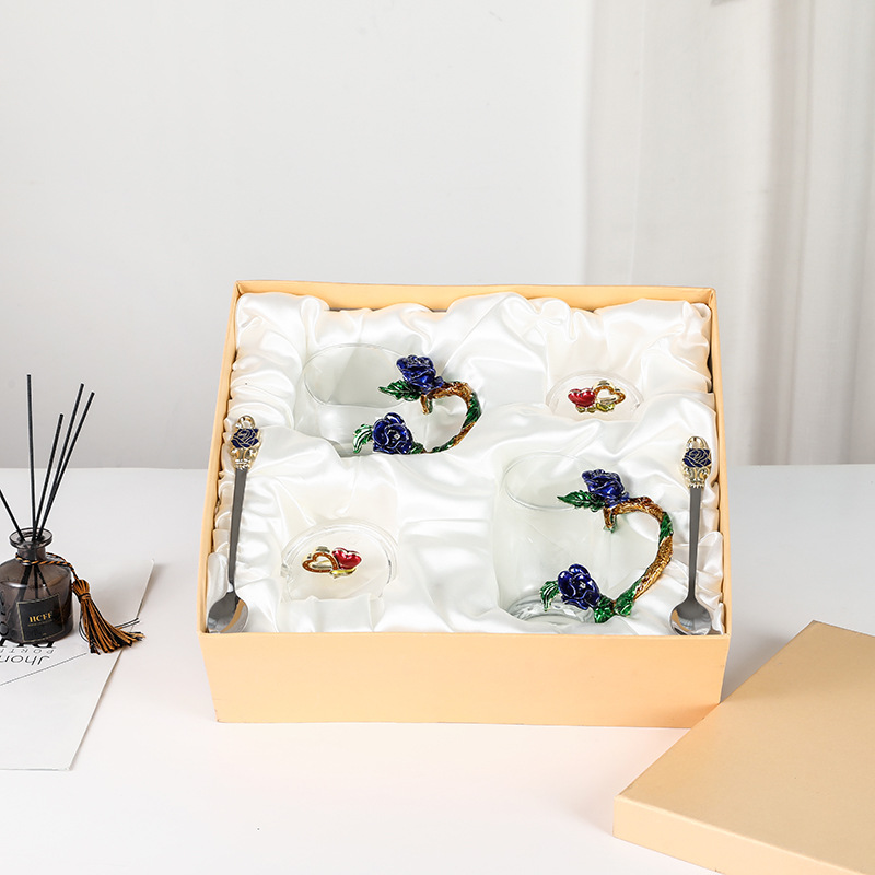 Rose esmalte taza de vidrio hogar resistente a altas temperaturas taza de separación de té de oficina juego de té pareja taza de regalo fábrica