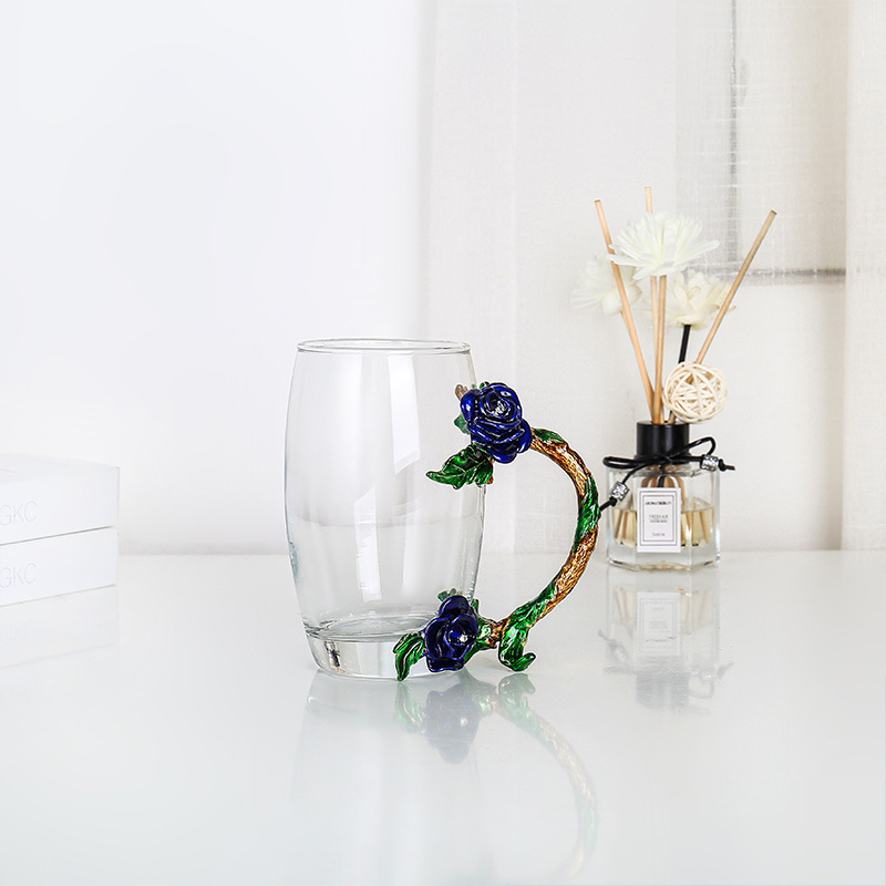 Rose esmalte taza de vidrio hogar resistente a altas temperaturas taza de separación de té de oficina juego de té pareja taza de regalo fábrica