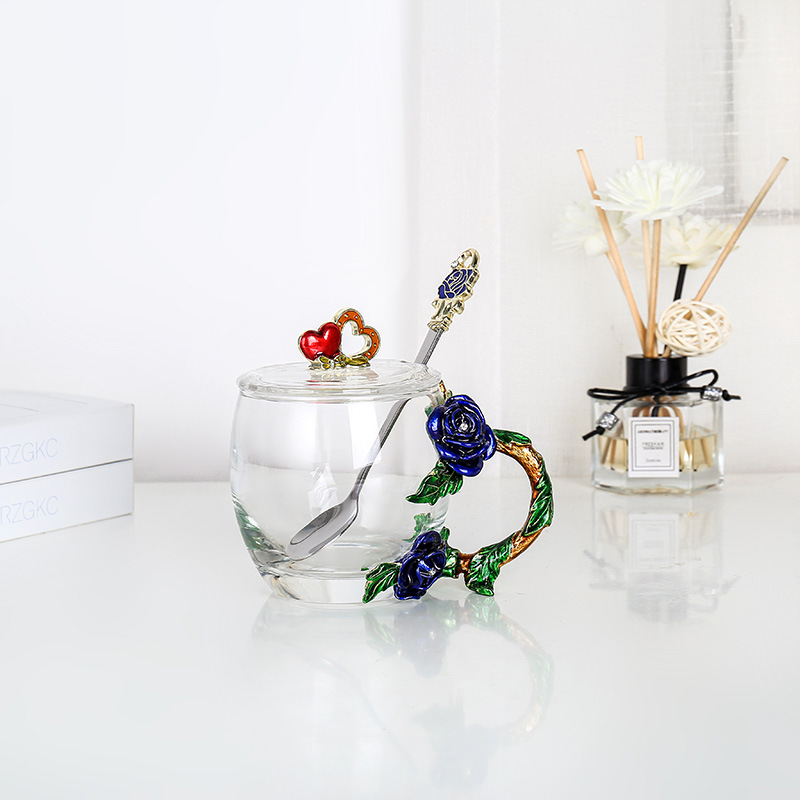 Rose esmalte taza de vidrio hogar resistente a altas temperaturas taza de separación de té de oficina juego de té pareja taza de regalo fábrica