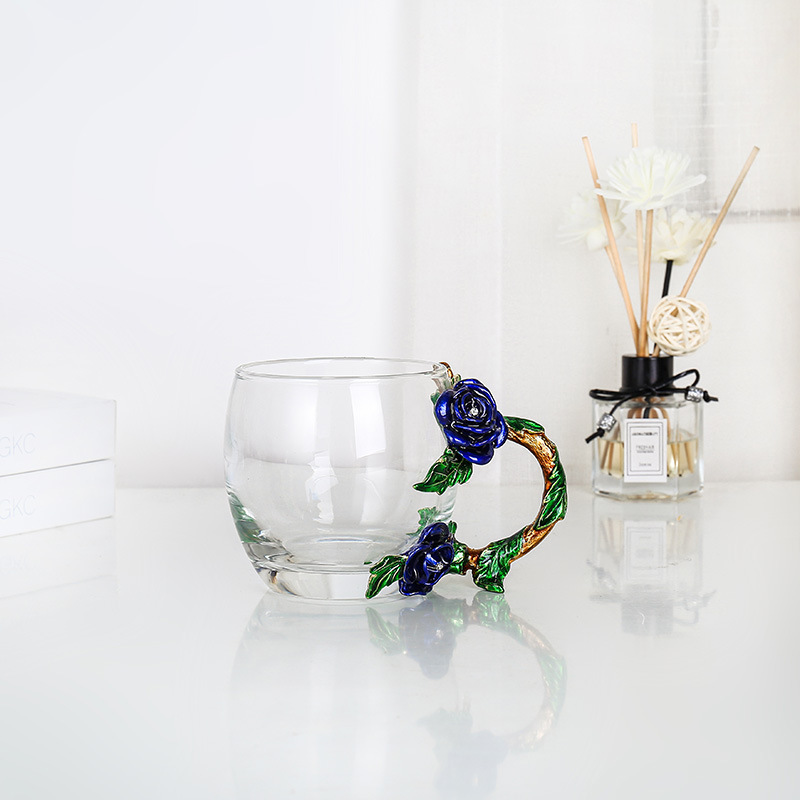 Rose esmalte taza de vidrio hogar resistente a altas temperaturas taza de separación de té de oficina juego de té pareja taza de regalo fábrica