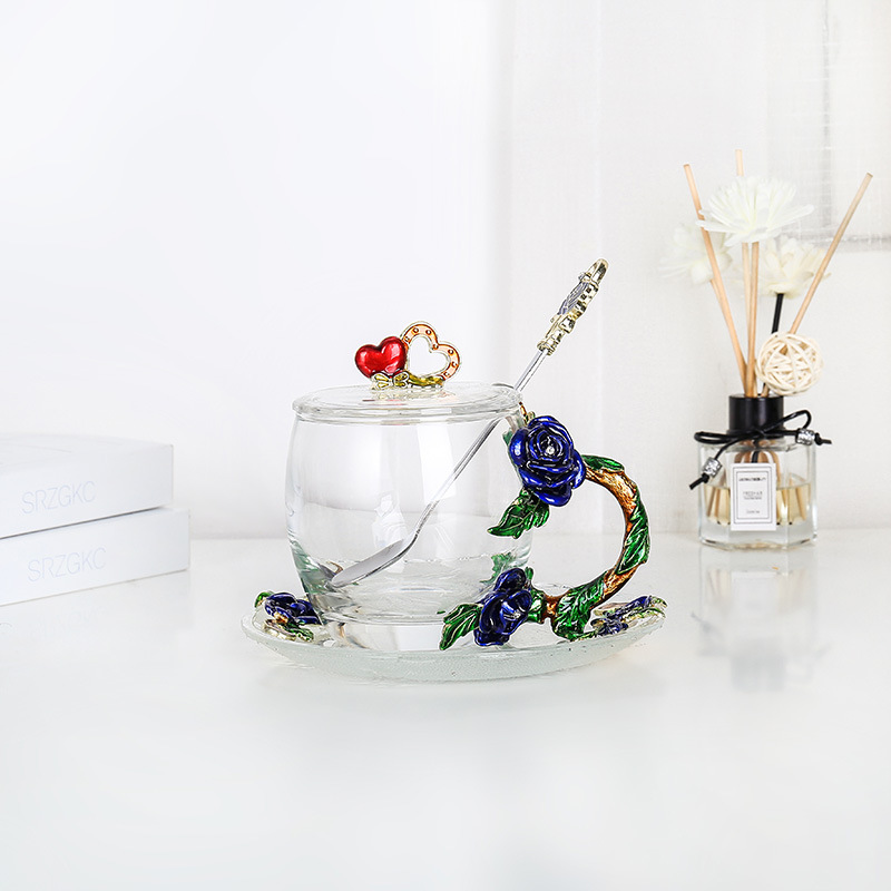 Rose esmalte taza de vidrio hogar resistente a altas temperaturas taza de separación de té de oficina juego de té pareja taza de regalo fábrica