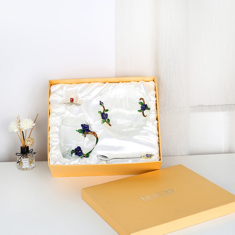 Rose esmalte taza de vidrio hogar resistente a altas temperaturas taza de separación de té de oficina juego de té pareja taza de regalo fábrica