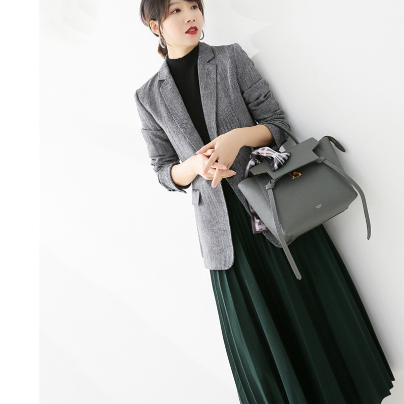 和風通勤婦人服2025秋冬新作万能プリーツスカートニットプリーツハイウエスト痩身スカート