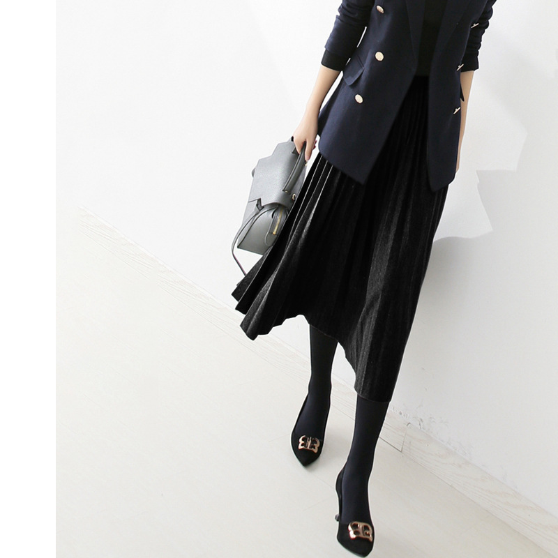 和風通勤婦人服2025秋冬新作万能プリーツスカートニットプリーツハイウエスト痩身スカート