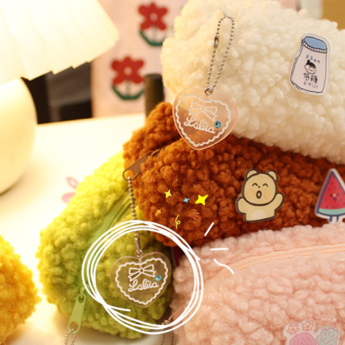 Lamb Plush Pen Bag Korean Cartoon Internet Celebrity Simple Ins Junior High School Student Cute Stationery Makeup Clutch