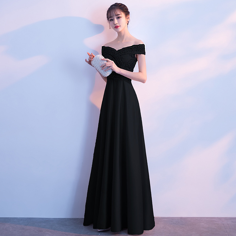 Banquete vestido de noche 2023 primavera nuevo estilo coreano elegante fuera del hombro largo adelgazamiento vestido de dama de honor para las mujeres image 7