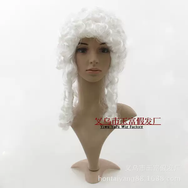 Performance Props Party Short Hair Performance Wig Judge's Hat Duchess Style White Cosplay Medium-Length Curly Hair Lawyer