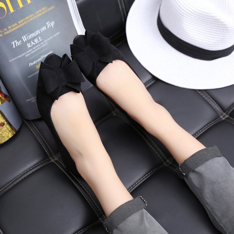 Zapatos casuales de una sola capa para mujer 2023 primavera nuevo arco tacón bajo color sólido punta puntiaguda boca baja zapatos planos mujeres