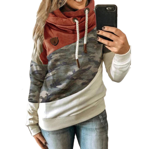 Wish European and American Autumn/Winter New Women's Clothing: Patchwork Hooded Fleece Loose Sweatshirt