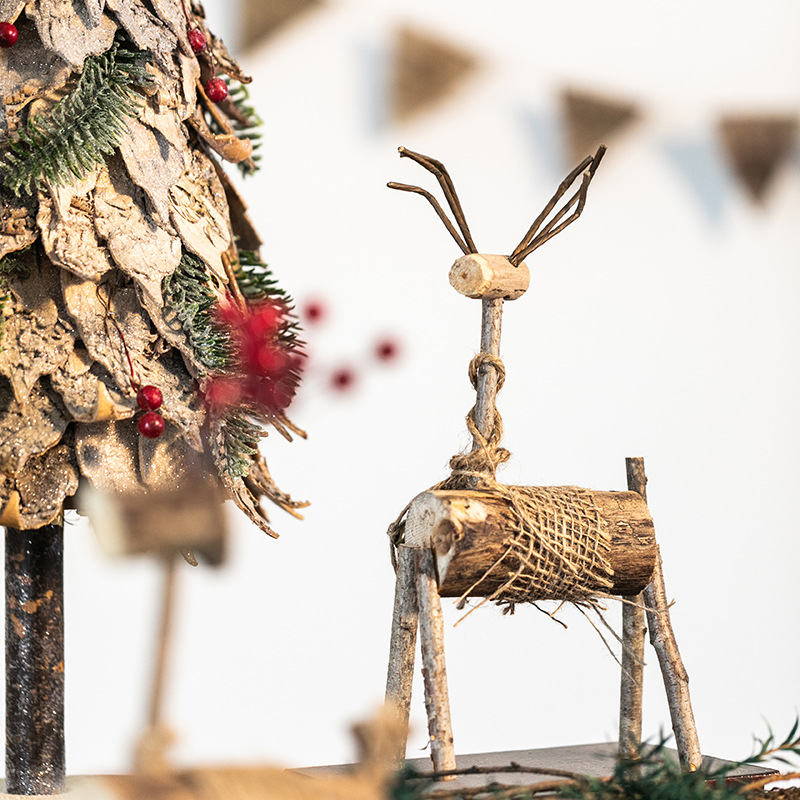 Decoración de madera alce decoración de madera sólida pareja ciervo fruta roja ciervo decoración de escritorio decoración de decoración de Navidad