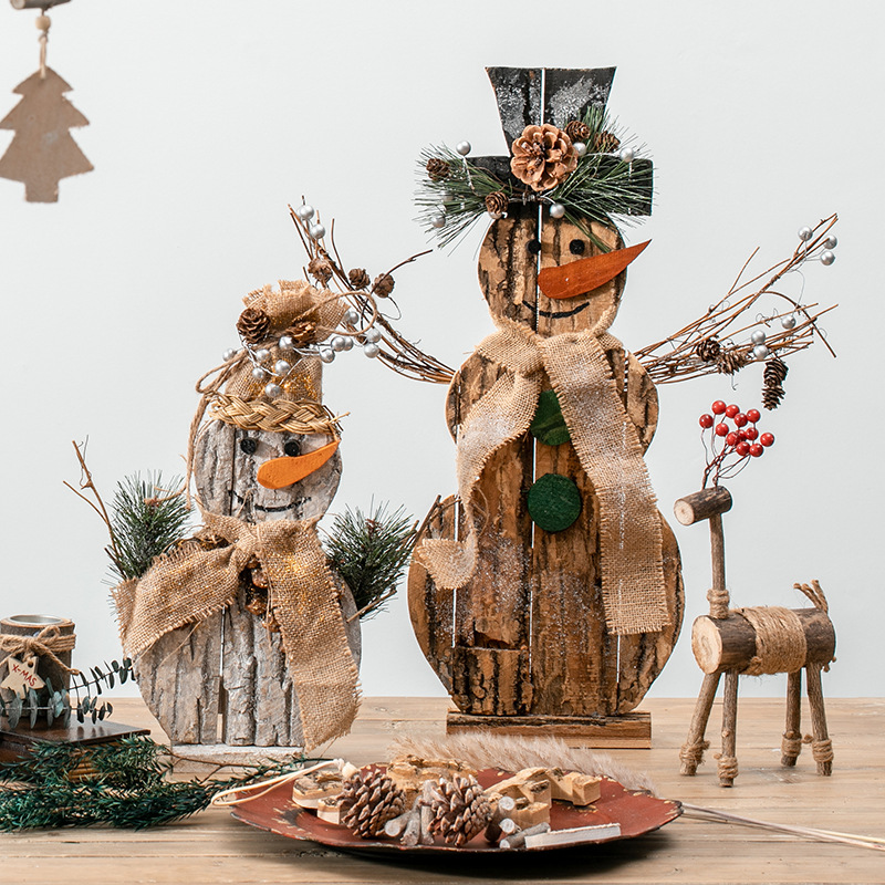 Madera de Navidad muñeco de nieve decoración de ingeniería del centro comercial decoración de ventanas decoración de Navidad adorable decoración hecha a mano