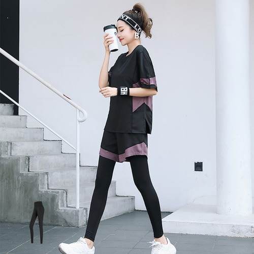 Women's Loose Plus Size Gym Set 200 Lbs Yoga Clothes 5-Piece Set Fashion Running Quick Dry Clothes