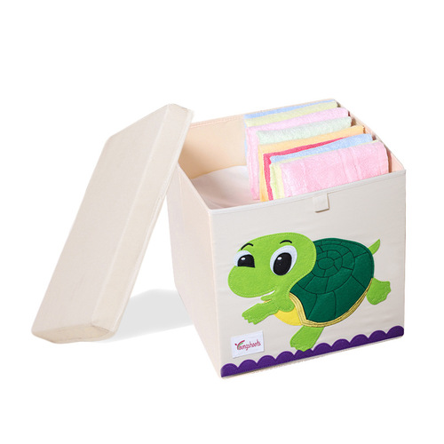 Cartoon fabric washable storage box with lid dust-proof clothing storage box foldable large-capacity toy storage box