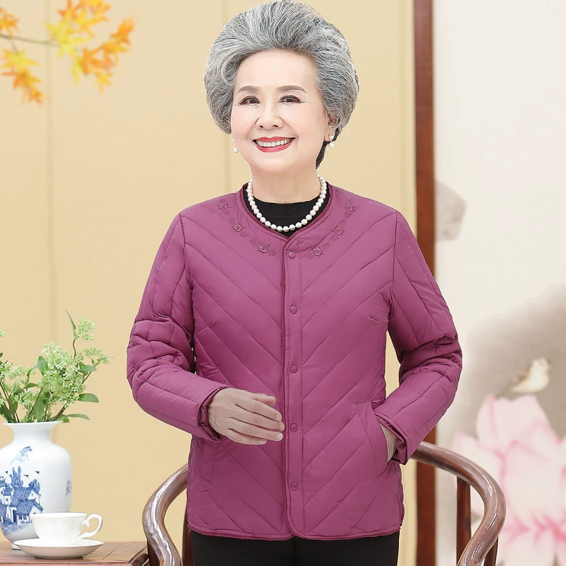 Легкий пуховик для бабушки на подкладке 60 лет, 70 лет, для женщин среднего и пожилого возраста, теплая зимняя одежда, осенне-зимнее пальто для мамы