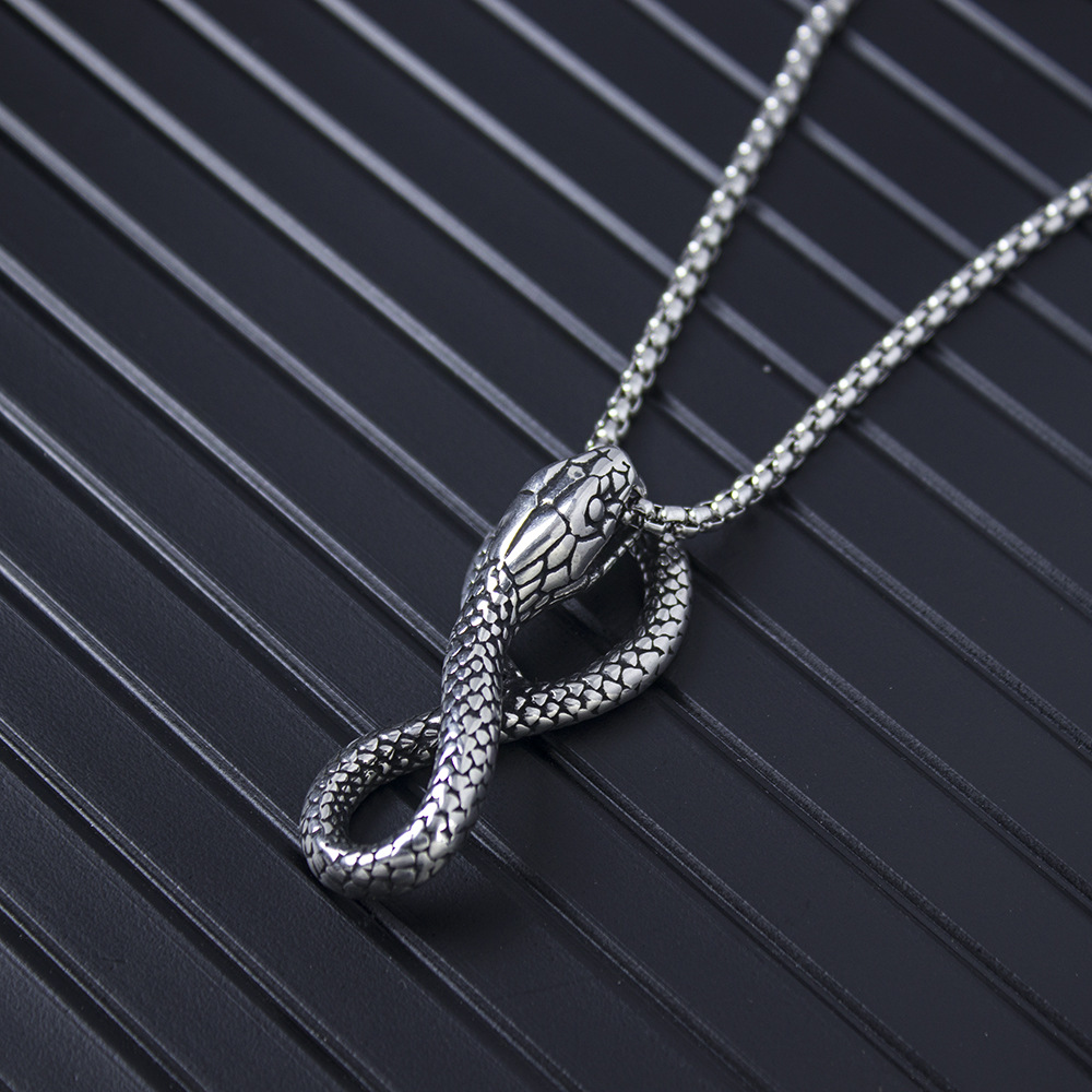 2023 Stainless Punk Snake Wrapped Necklace Titanium Steel Personalized Men's Rock Accessories Pendant_voghion.com