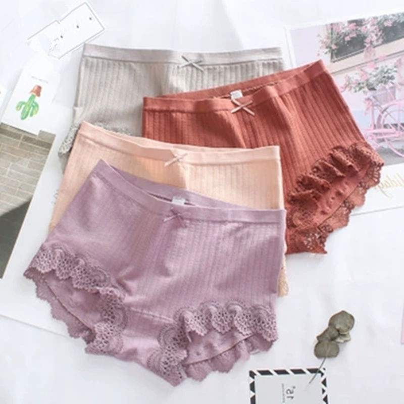 Customized Xinjiang Cotton Seamless Panties Women's Boxers Lace-side Panties Mid-waist Seamless Breathable Hip-lifting Cotton Crotch Women