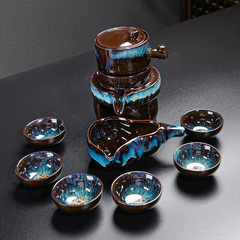 窯變沙金自動茶具陶瓷創意建盞天目釉茶壺茶杯懶人石磨泡茶器批發