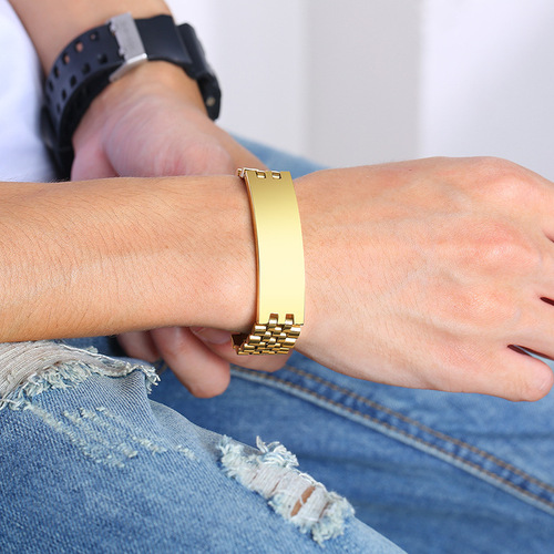 21.5CM stainless steel curved bracelet for men, silver gold lettering bracelet, European and American trendy men's jewelry BR-697