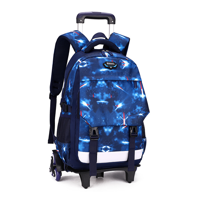 Pescado natural estudiante de secundaria cielo estrellado trolley mochila niño subiendo escaleras 4-6 grado Escuela Primaria estudiante reducción de carga mochila ligera