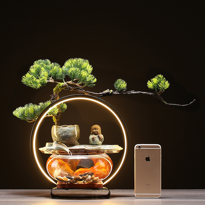 Creative Lamp Circle,Running Water,Wealth-attracting Ornaments,Desktop Living Room,Water Feature,Glass Fish Tank,Housewarming Opening Gift,