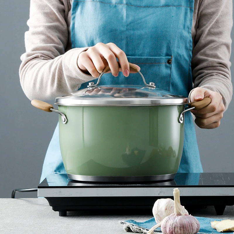 BoAnSi 304 Stainless Steel Soup Pot with double handles, thickened bottom, household steamer & grid