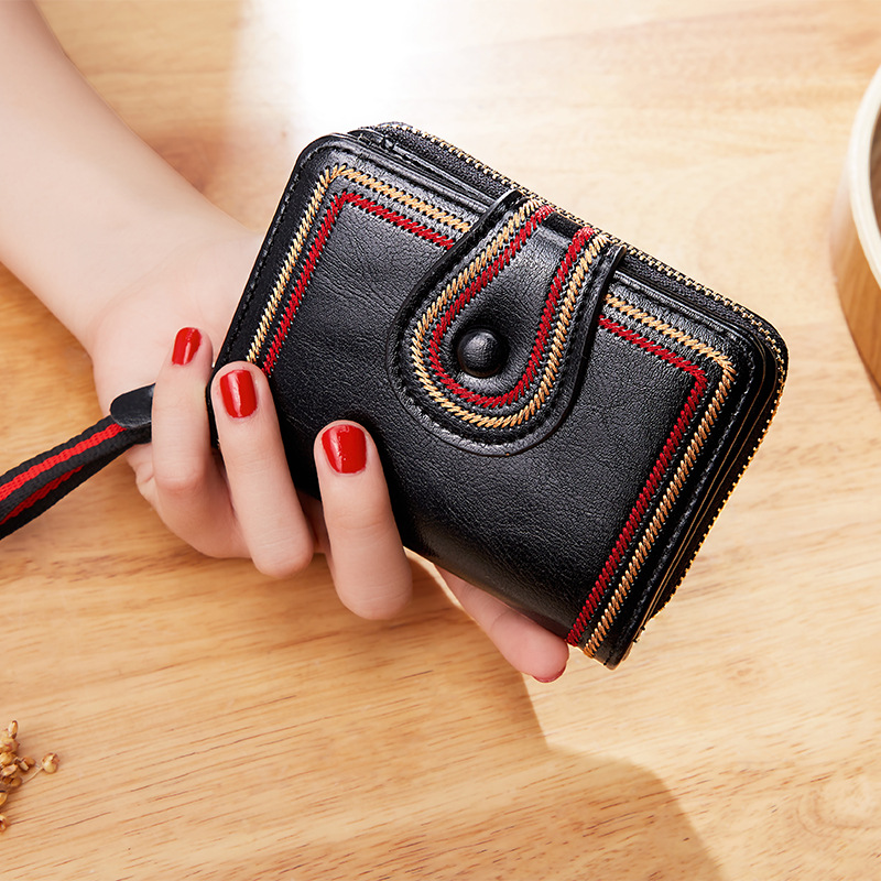 Women Wallet Cross-border Retro Oil Wax Leather European and American Multi-card Organ Card Bag Zipper Short Women's Wallet